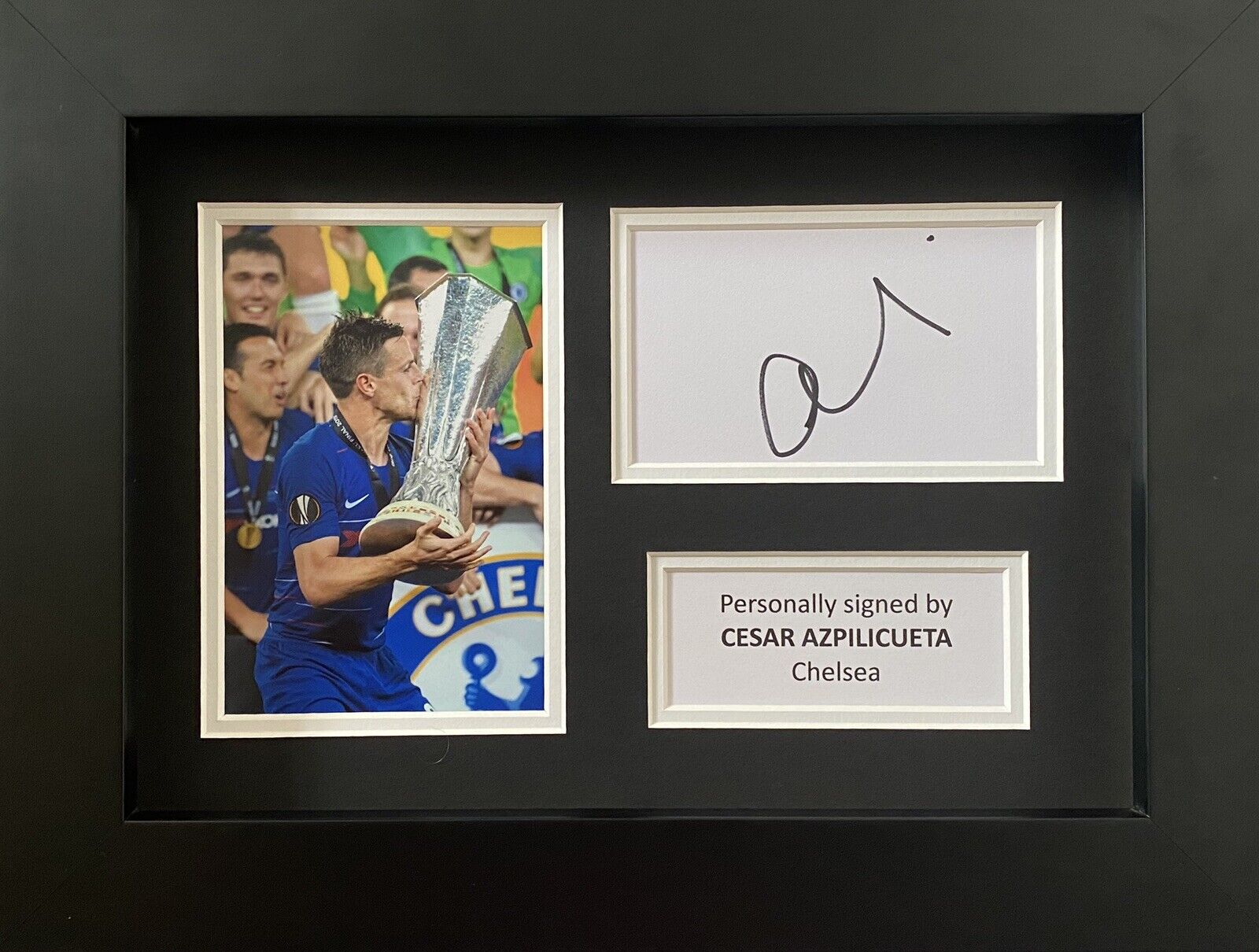 Cesar Azpilicueta Hand Signed White Card In A4 Chelsea Frame Display