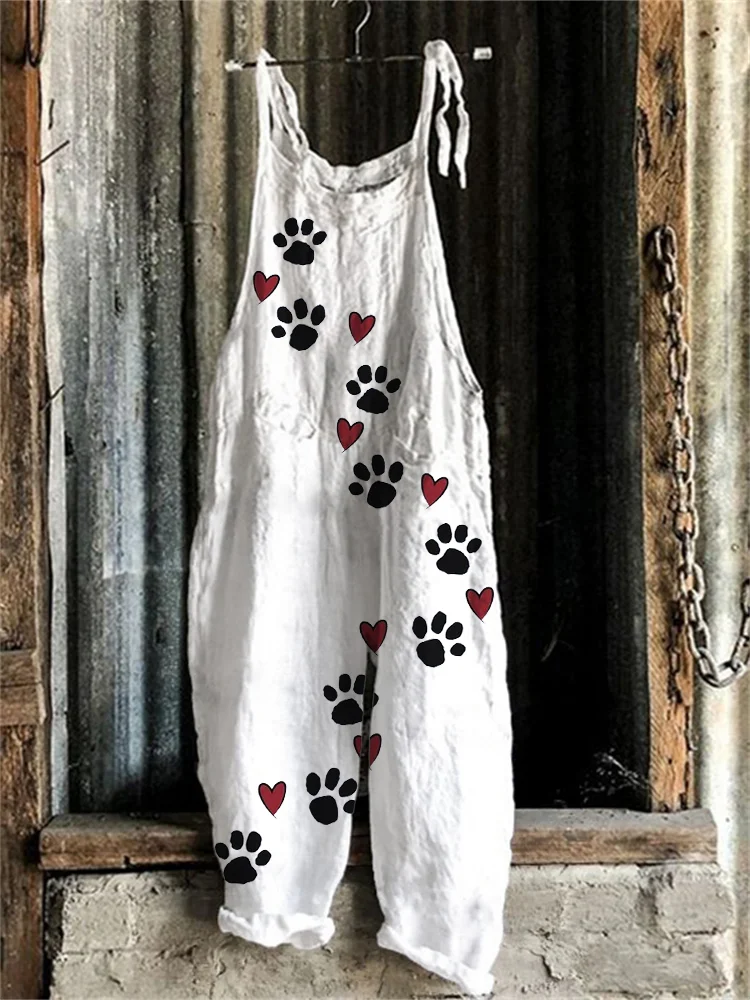 Lovely Paw Prints & Hearts Loose Fit Jumpsuit