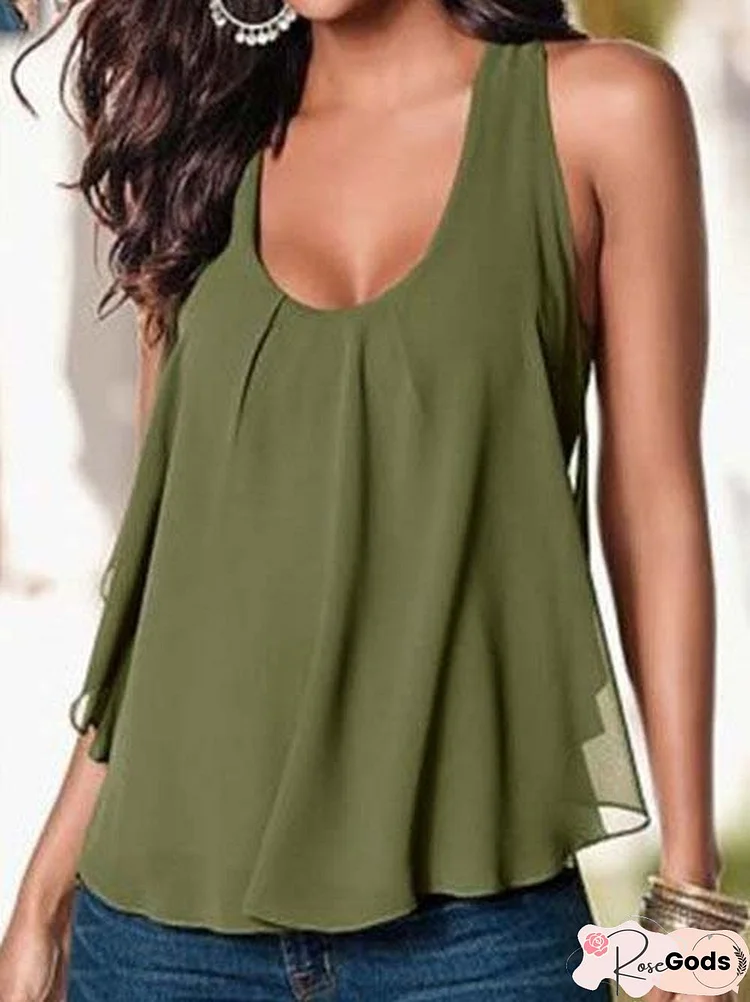 Summer Paneled Sleeveless Chiffon Casual Tank Top