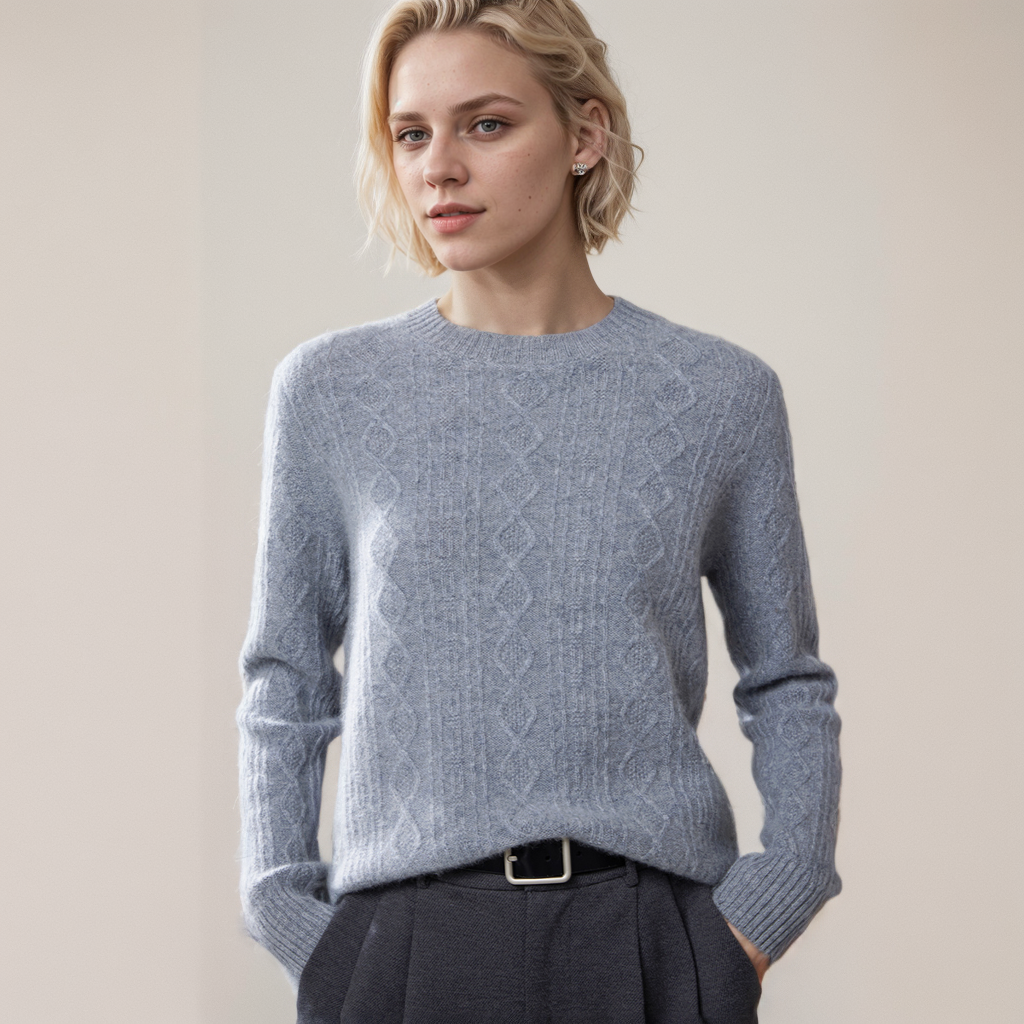 Cashmere Sweater Thick Long Sleeve Warm Twisted Crew Neck REAL SILK LIFE