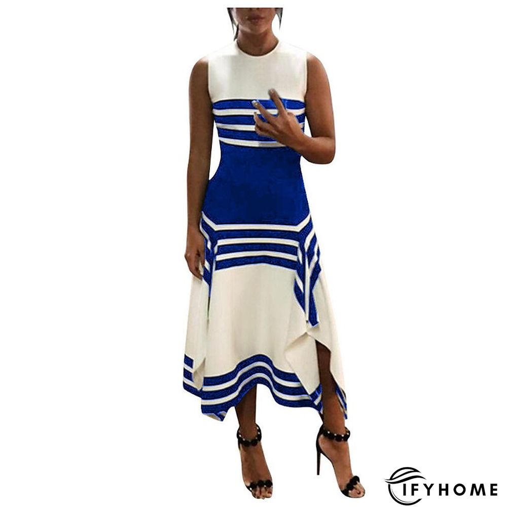 Women's Work Dress Midi Dress White collar stripes Black collar stripes Green Short Sleeve Color Block Print Spring Summer Crew Neck S M L XL XXL XXXL | IFYHOME