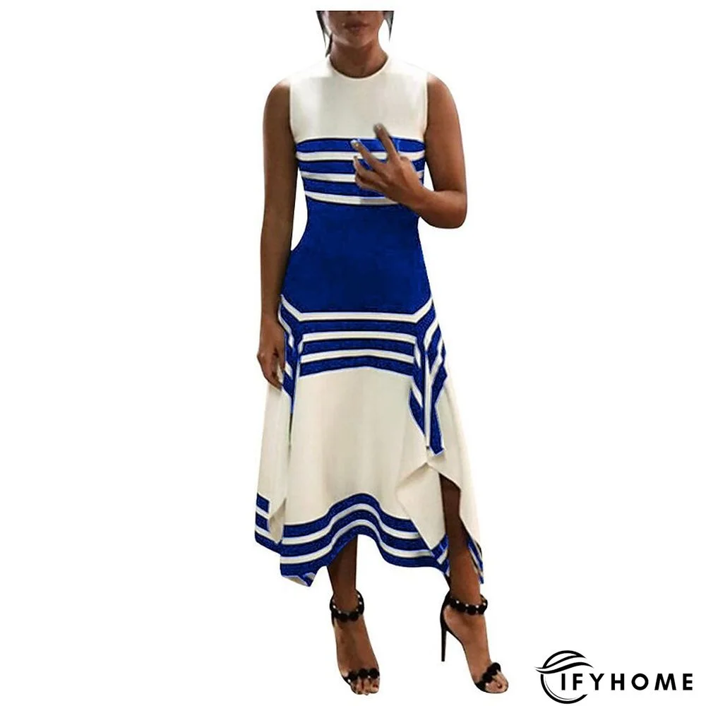 Women's Work Dress Midi Dress White collar stripes Black collar stripes Green Short Sleeve Color Block Print Spring Summer Crew Neck S M L XL XXL XXXL | IFYHOME