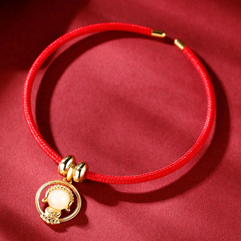 925 Sterling Silver Hetian White Jade Buddha Luck Red String Bracelet