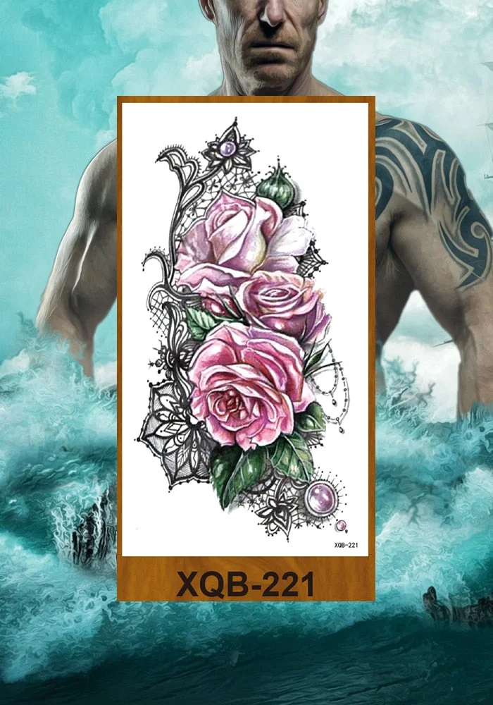 Temporary Tattoos Stickers Women Girls Arm Waist Buttocks Chest Art Fake Tatoo Sexy Flower Bush Peony Rose Lily Body Face Jewels