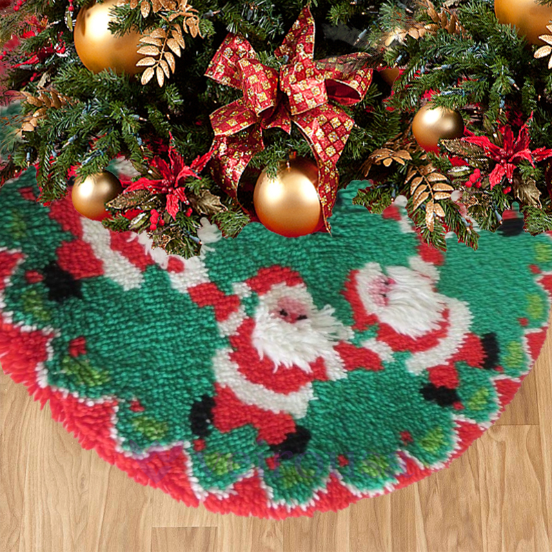 Happy Santa Christmas Tree Skirts Latch Hook Kit for Beginner