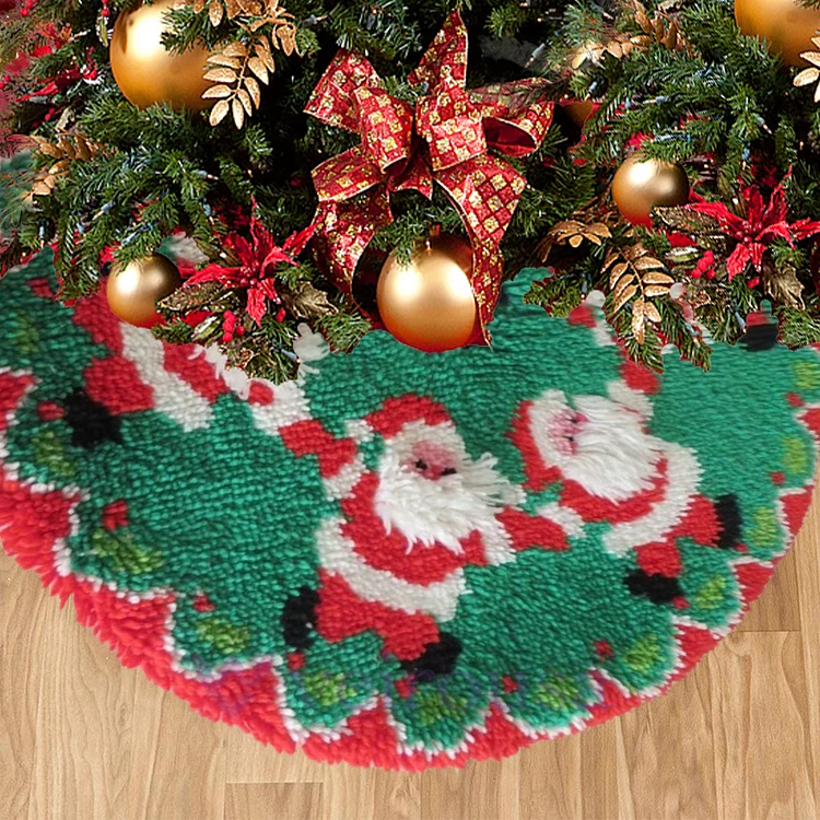 Happy Santa Christmas Tree Skirts Latch Hook Kit for Beginner Ventyled