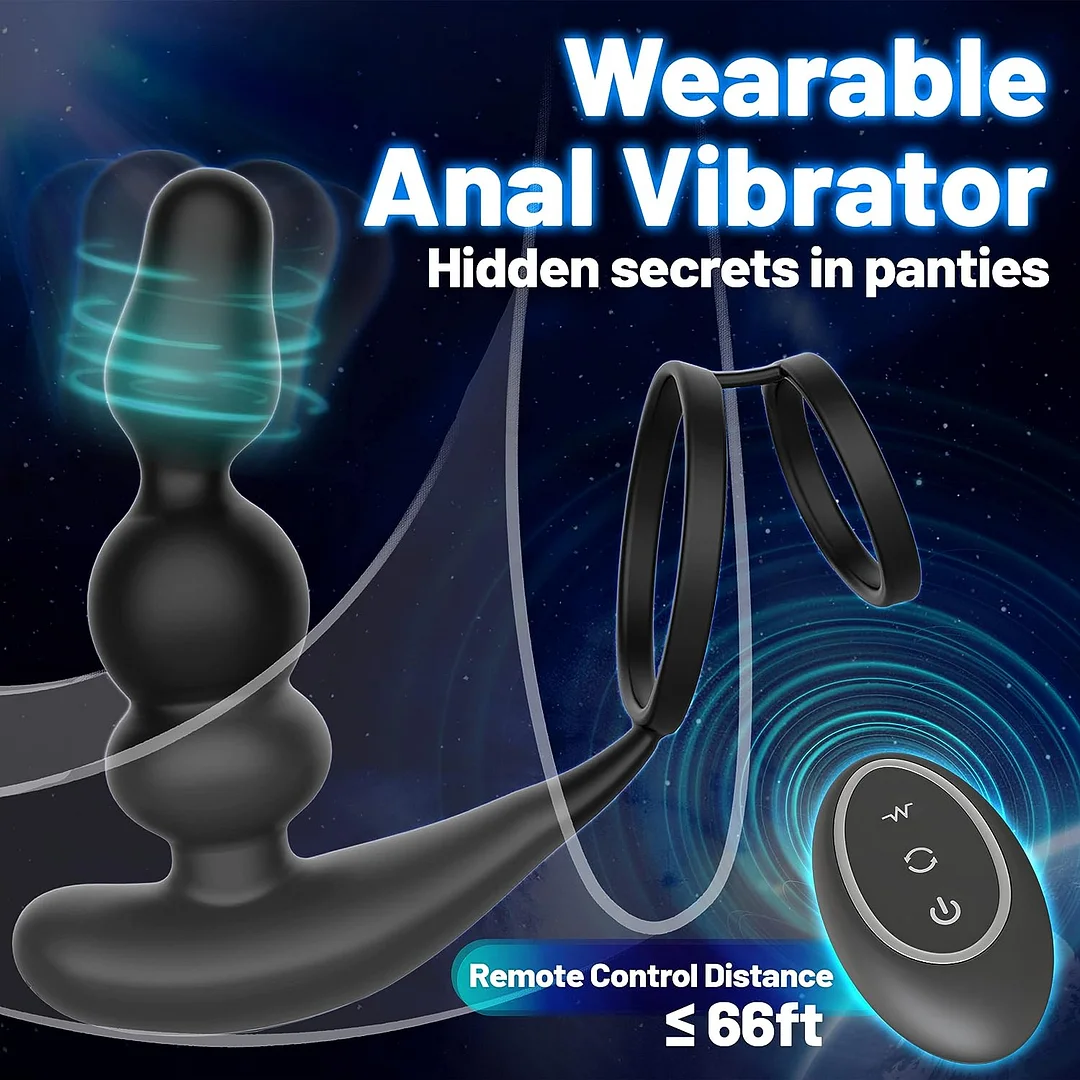360° Rotating Prostate Massager Vibrating Anal Beads with Cock Ring