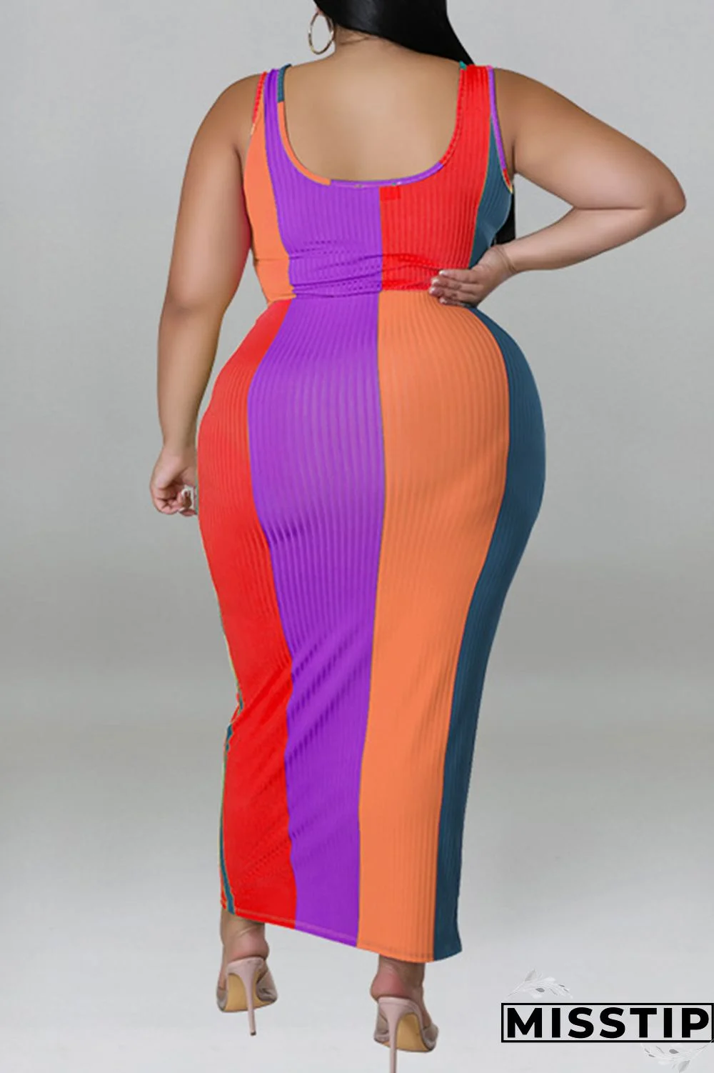 Blue Fashion Casual Striped Print Patchwork Contrast U Neck Plus Size Two Piece Set