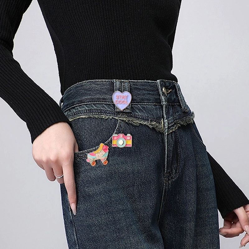 Cute Romantic Sweet Skates Camera Heart Shape Alloy Enamel Kid’S Adults Brooches