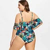XXXL Plus Size Swimwear Women Flounce Green Leaf Print One Piece Swimsuit Large Size Bathing Suit One-Piece Beach Wear Bodysuit