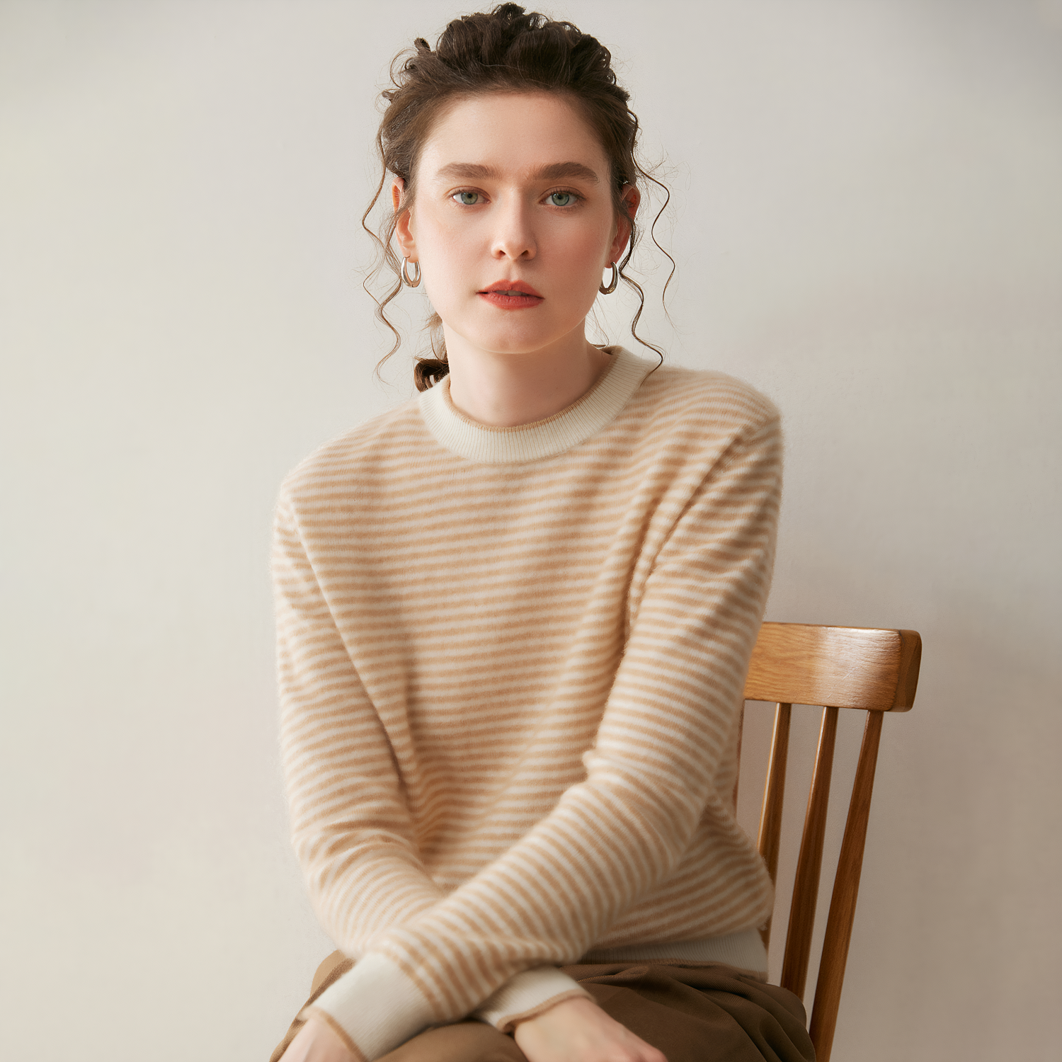 Women's Pinstripe Cashmere Sweater REAL SILK LIFE