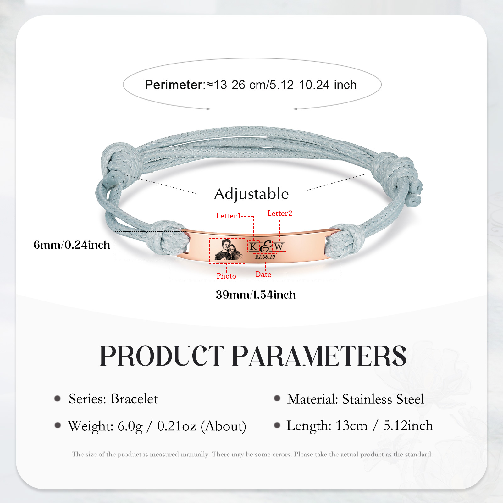 Braccialetti acciaio inox 1 nome 2 lettere e 1 foto personalizzabili per coppia multicolori da scegliere