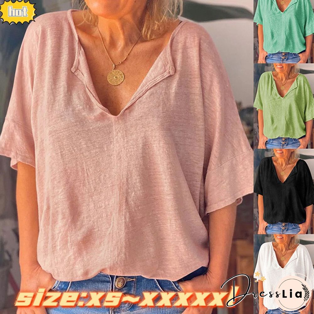 New Women's Plus Size T-shirt Short-sleeved Loose Cotton Casual Pullover Bottoming Shirt Top Multicolor