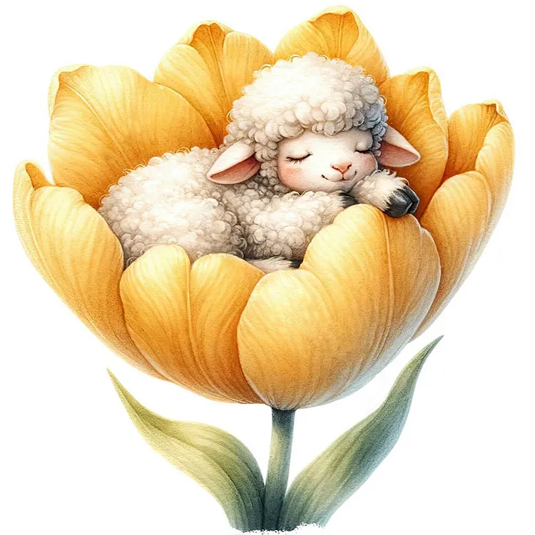 Sheep And Tulips 30*30CM (Canvas) Full Round Drill Diamond Painting gbfke