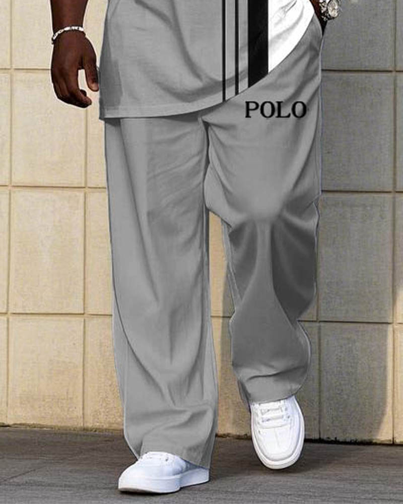 Men's Big & Tall White & Grey Colorblock Short-sleeved T-shirt Trousers Suit
