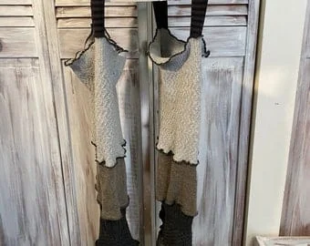 pornhint Pornhint Gray, beige and black knit recovery garter leggings all leggings 42 inches long