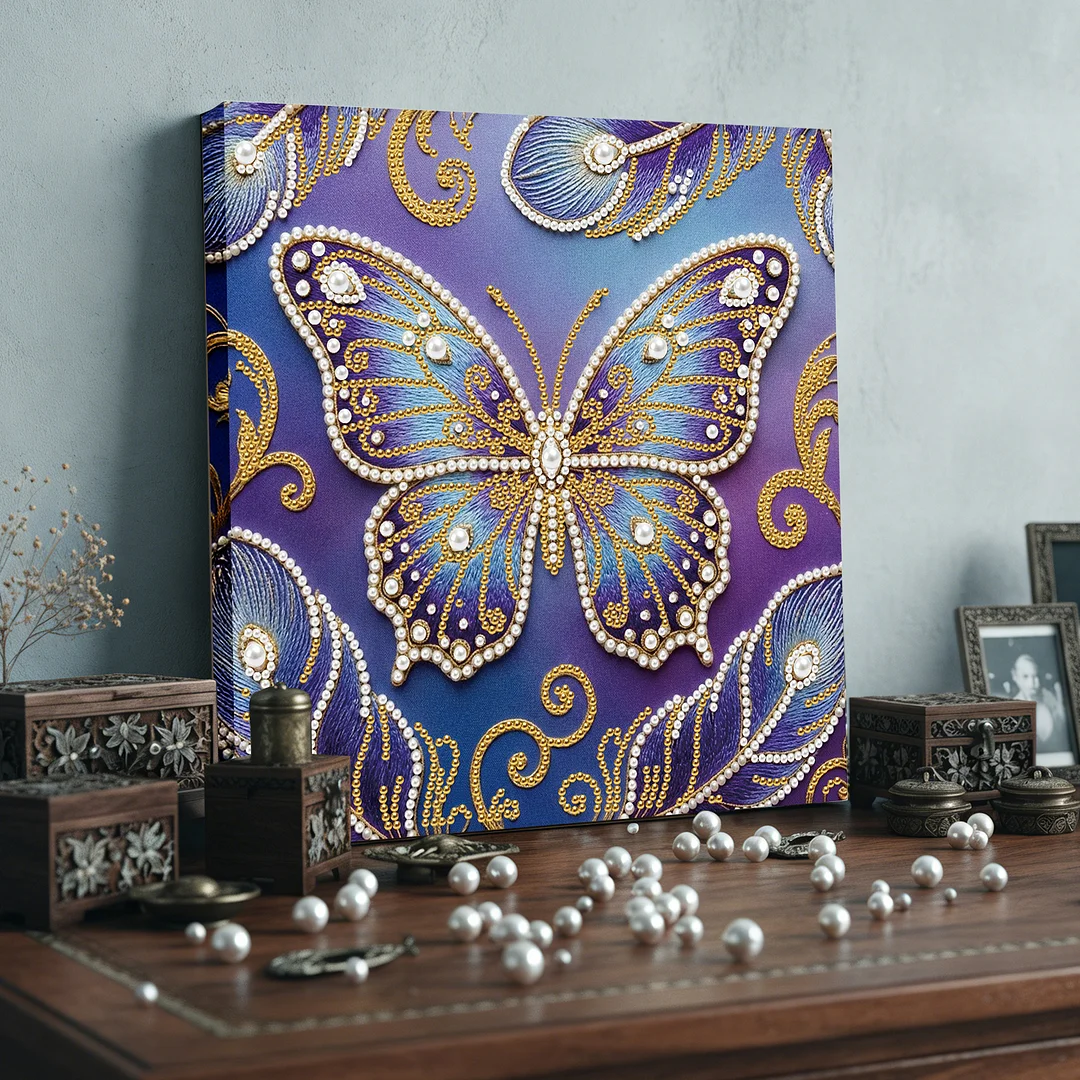 Butterfly - DIY Pearl Diamond Art Kit With Frame 25*25cm