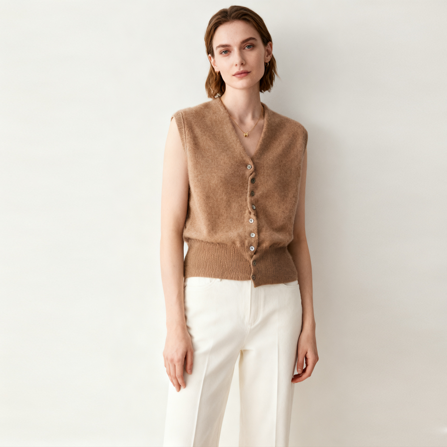 Women's V-Neck Sleeveless Sweater Vest for Fall and Winter REAL SILK LIFE