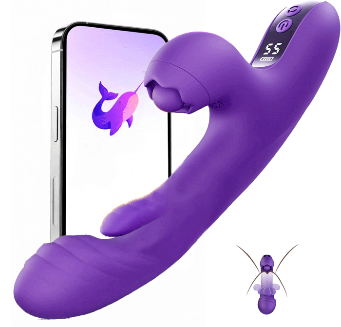 Kelly 3-in-1 Rabbit Vibrator APP-Controlled Flapping & Tapping with LCD G-Spot Stimulator By Rose Toy