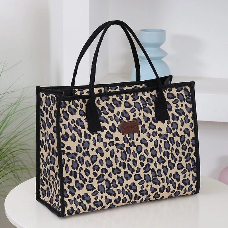 Women’s Denim Leopard Classic Style Square Zipper Tote Bag