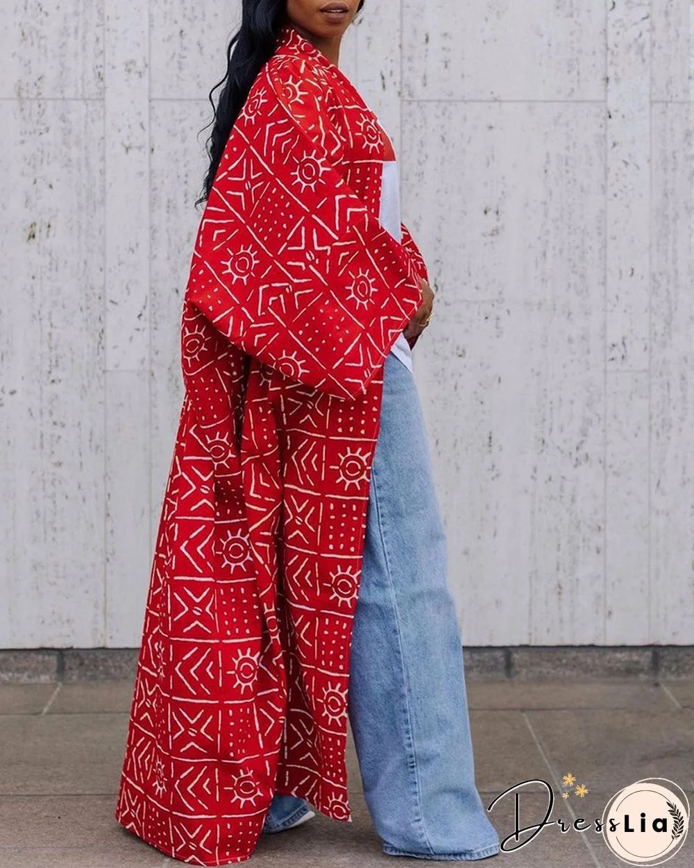 Bell Sleeve Graphic Print Longline Coat