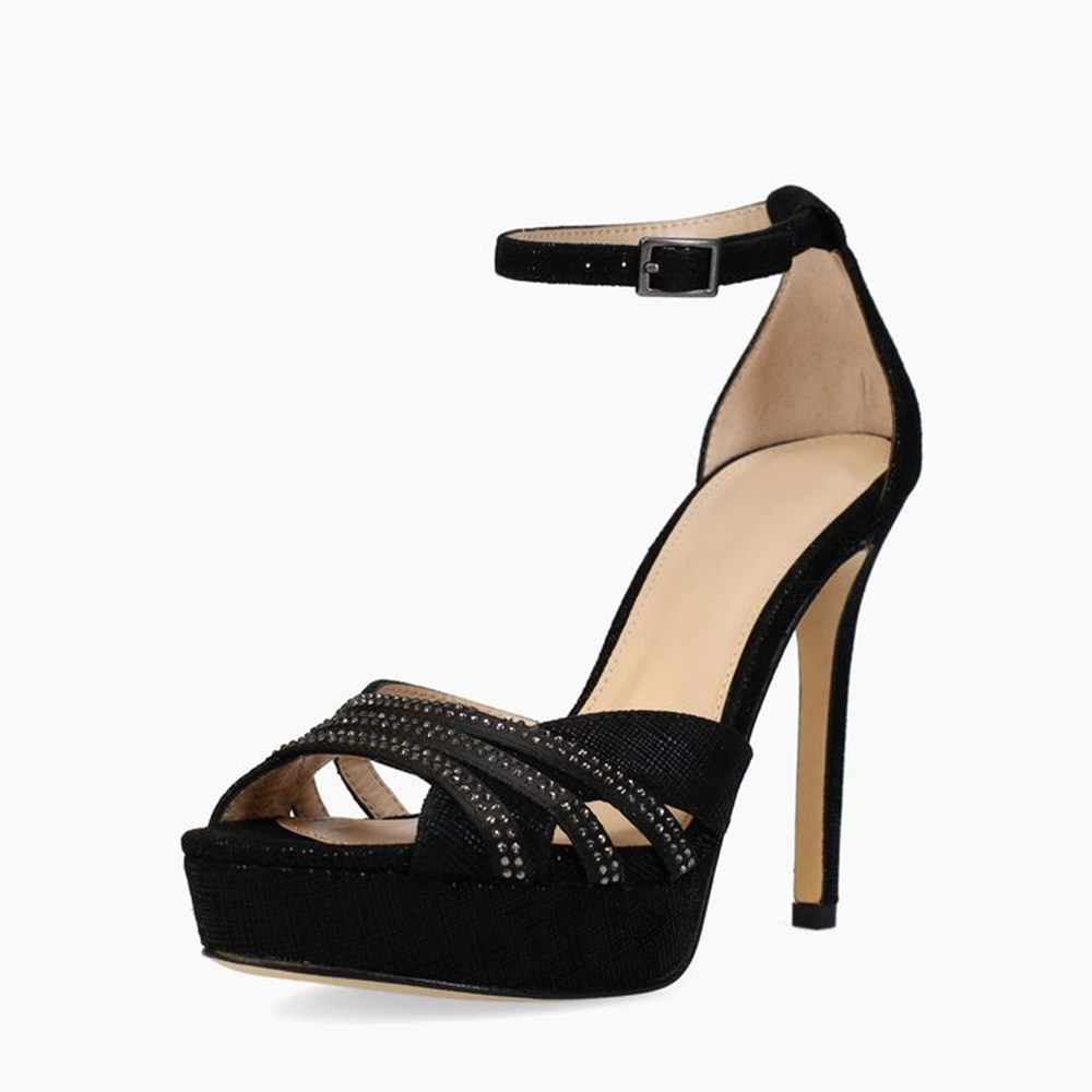 Black Open Toe 4'' Stiletto Heel Strappy Platform Sandals Nicepairs