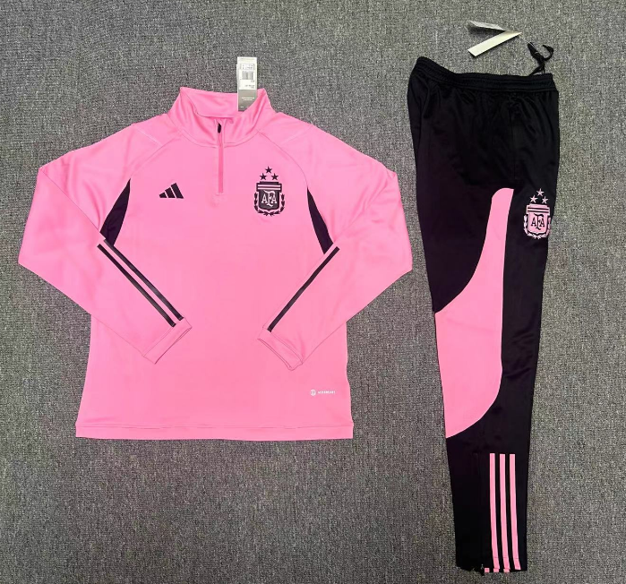 23/24 Argentina Half-Pull Training Suit Pink Set Football T-Shirt Thai Quality