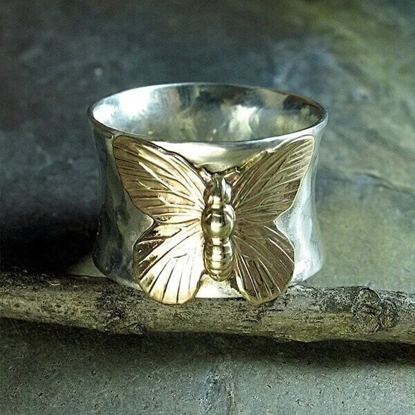 🔥 Last Day Promotion 70% OFF🔥Vintage Butterfly Wide Band Silver Ring