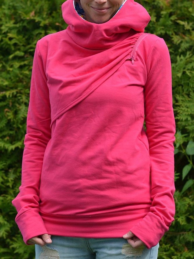 Fuchsia Solid Casual Hoodie Plus Size Sweatshirt Zaesvini