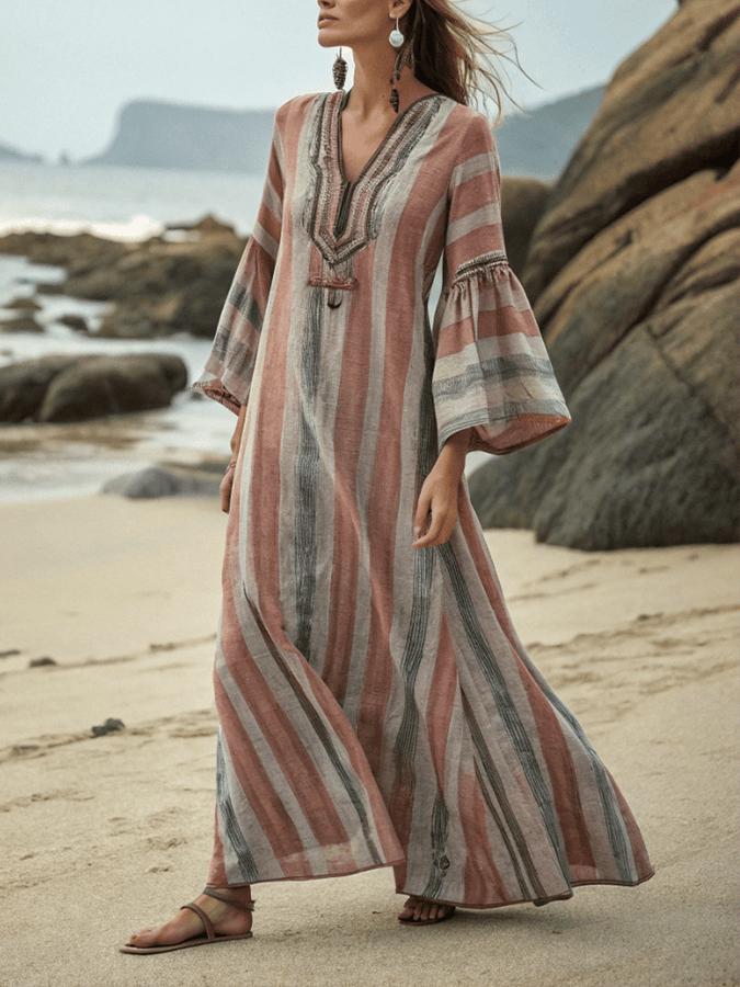 Women'S Loose Contrast Striped Dress 