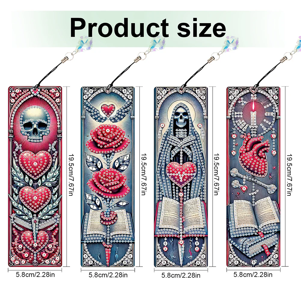 4Pcs Skull Rose Themed DIY Diamond Painting Bookmark for Reading Enthusiasts