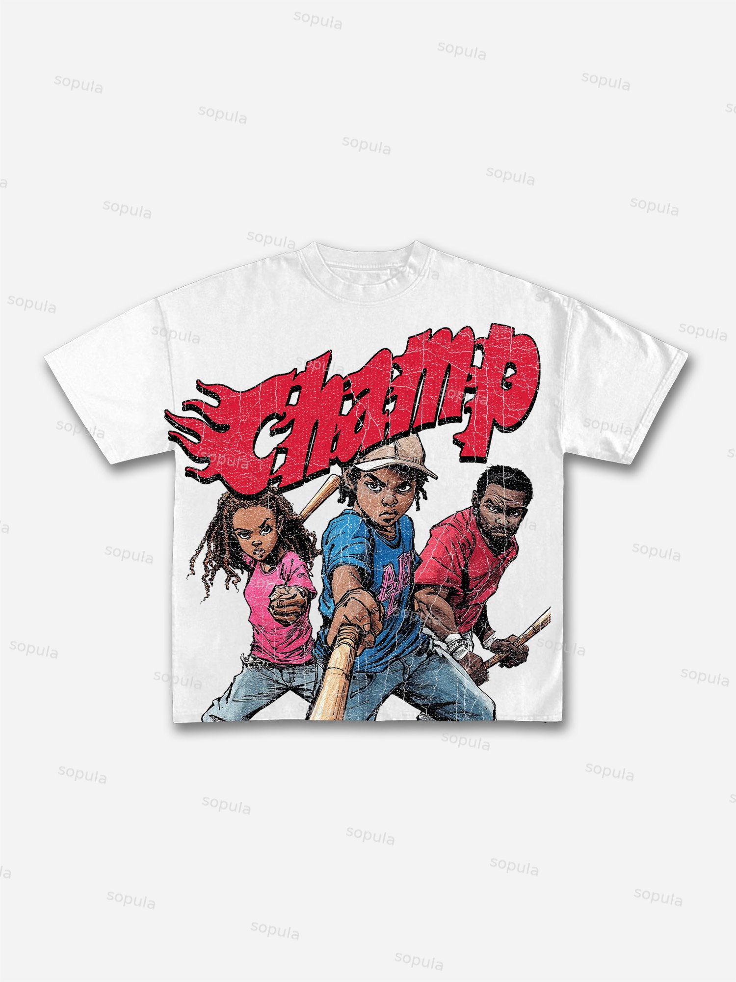 Baseball Player Boy Champ Print Cotton T-shirt