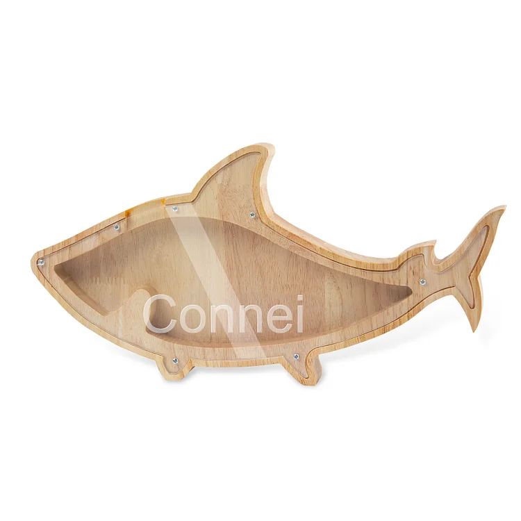 Kettenmachen Hai Sparschwein - Personalisiertes Name Holz Sparbüchse mit Acryl