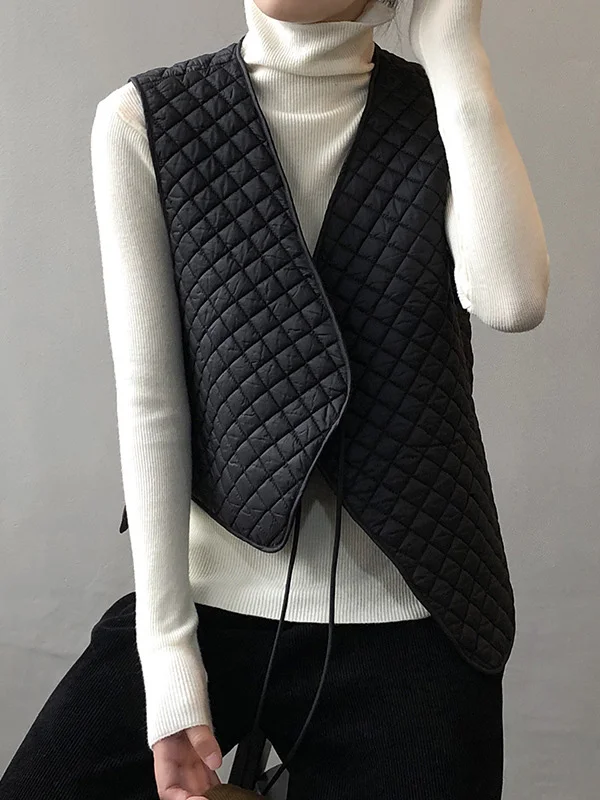 Vintage Loose Tied Quilted Vest Outerwear