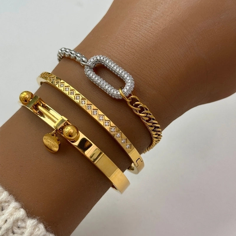 Minimalist Classic Style Geometric Titanium Steel 18K Gold Plated Bracelets In Bulk