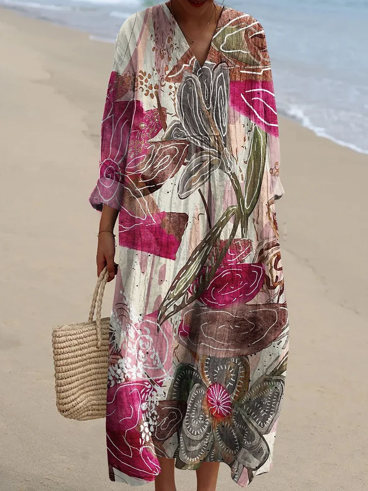 Women's Vintage Flower Art Print Dress