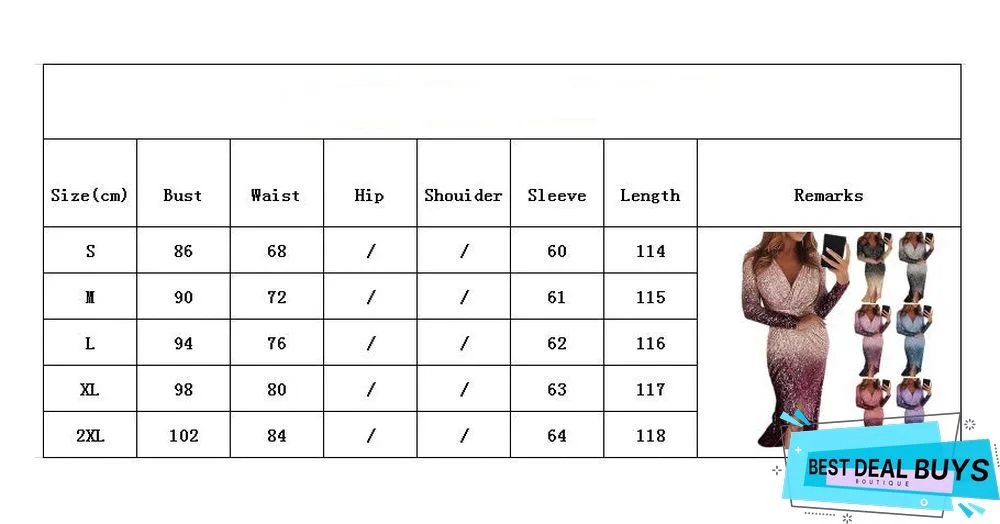 Long Skirt Evening Dress Long Sleeve Gradient Color Sequin Dinner Dress