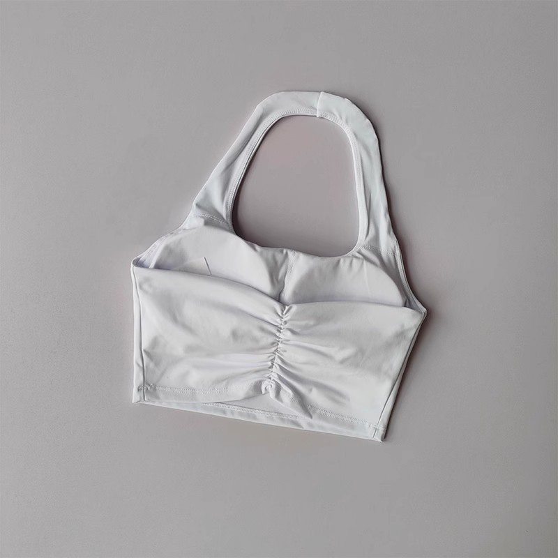 Bayuyun Summer New Sexy Hanging Neck with Chest Pads, Beautiful Back Sports Bra, Women's Light Luxury Fashion, Unique Pleated Sports Bra