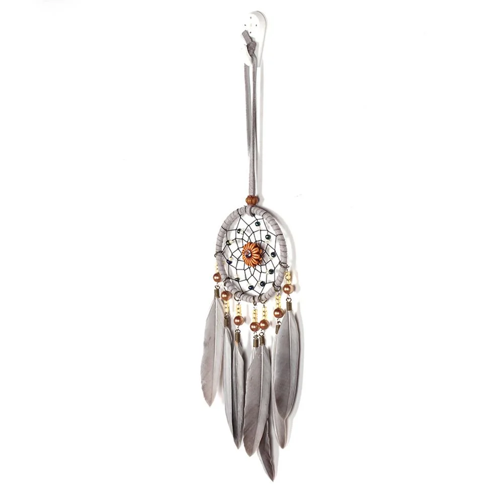 Grey Feathers Beads Pure Handmade Dream Catcher Door Wall Hanging Pendant
