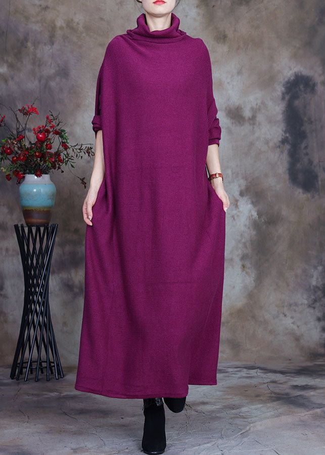Bohemian purple red Loose Knit Holiday Dress Spring CK412- Fabulory