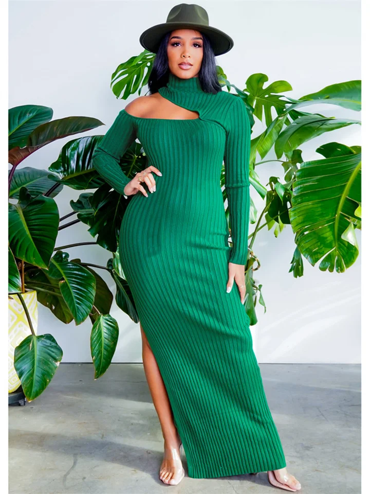 High Neck Sexy Slit Strip Length Dress