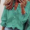 Gioiacombo&trade; Primavera ed estate nuova maglia a maniche lunghe arricciata con scollo a V