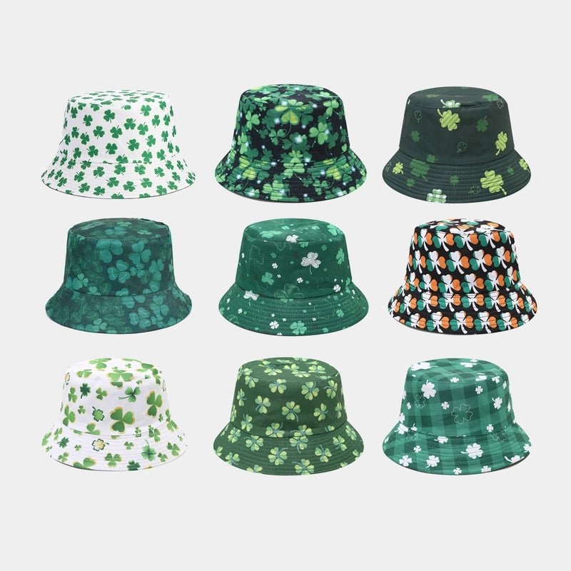 Unisex Classic Style Shamrock Printing Wide Eaves Bucket Hat