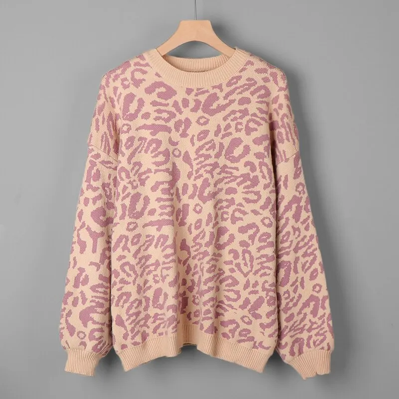 Sweater Women Turtleneck Leopard Knitted Aesthetic Sweater Women Winter Thick Female Pullovers Casual Tops Oversized Sweater