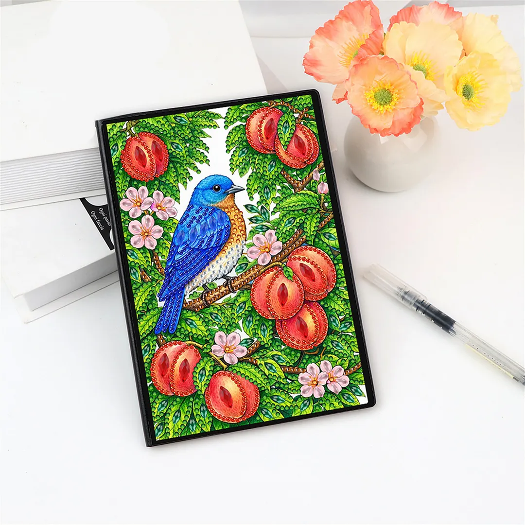 DIY Flower Diamond Painting Journals Notebooks 50 Pages A5 No Lines Special Shaped Diamond Art Kits for Beginners Craft Lovers and Artists (Peaches and Birds)