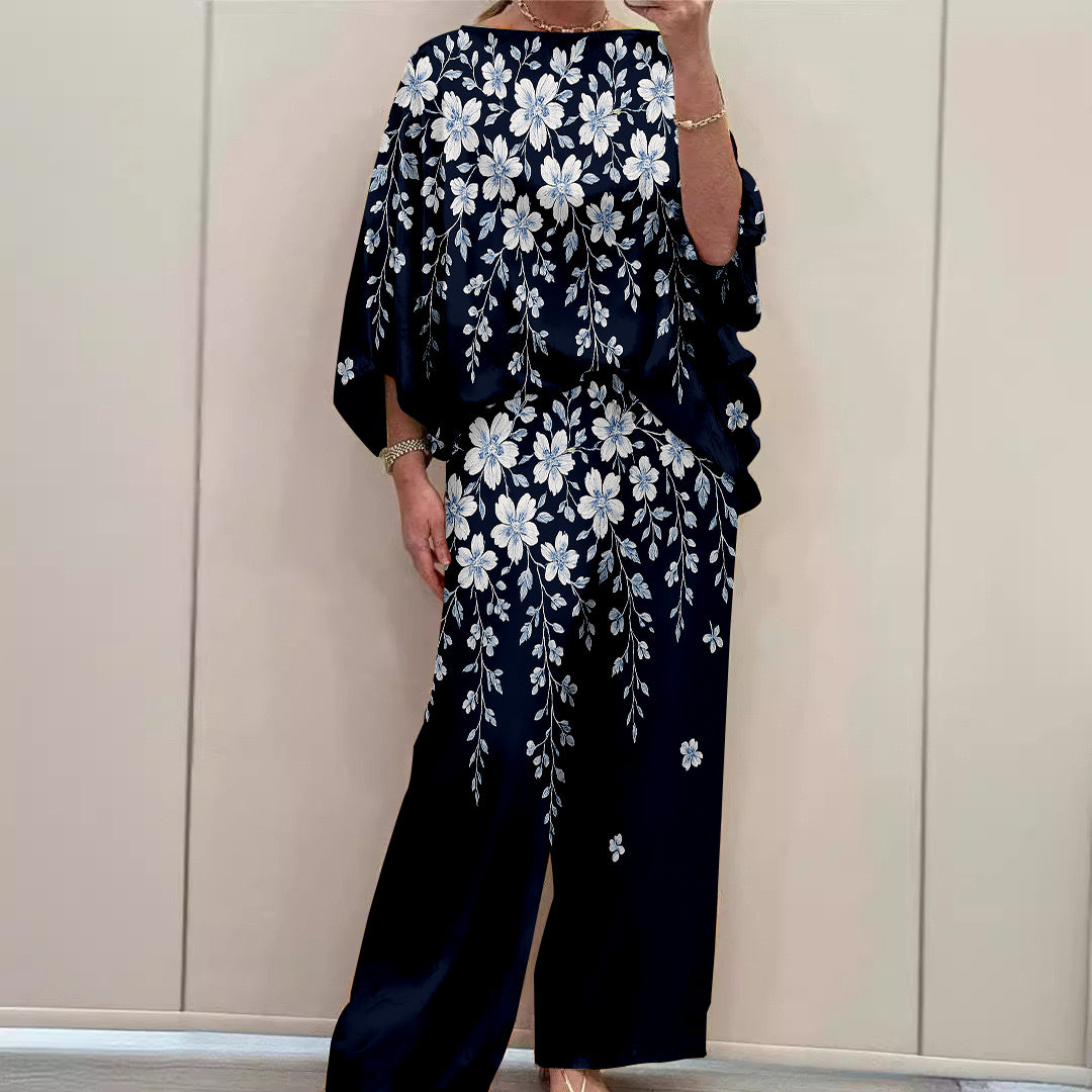 Women Long Sleeve V-neck Graphic Floral Printed Top