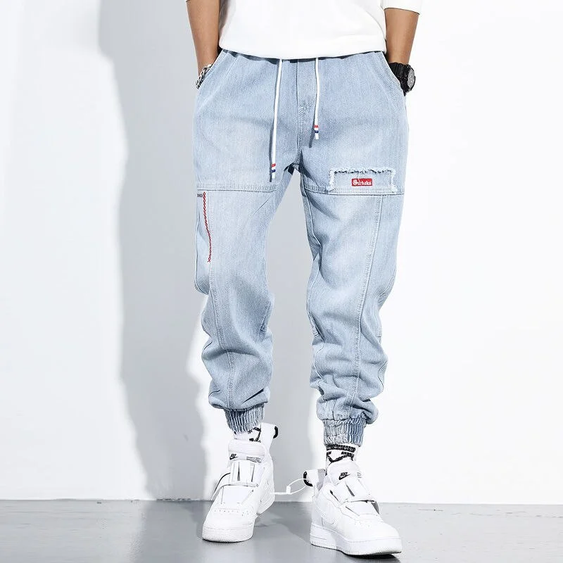 Aonga Cargo Pants Jeans Men's Ankle Length Pants Loose Harlan Pants Harajuku Style Casual Pants Men Elastic Waist  Hip Hop Trousers