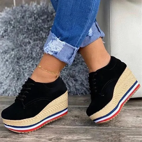 Lace Up Wedge Platform Ankle Sneakers