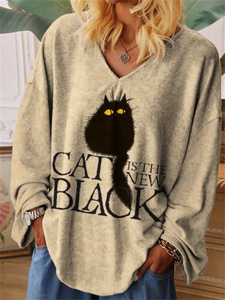Vefave Fuzzy Cat Is The New Black Oversize T Shirt