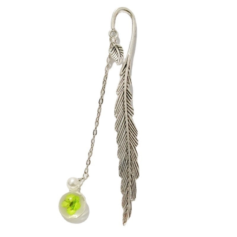 Glass Dried Flower Plant Specimen Metal Feather Gift Ornament Constellation Artistic Leaves Antique Stationery Bookmark